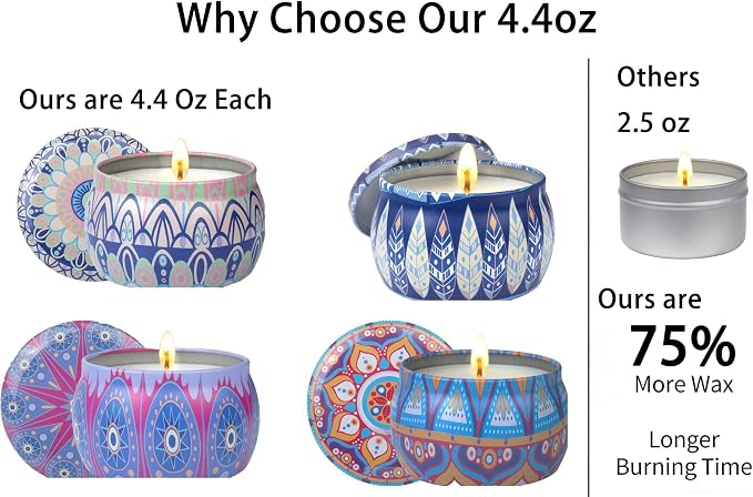 Scented Candles Gift Set for Home 4 Pack Large 4.4 Oz Soy Wax Candles, - Image 4