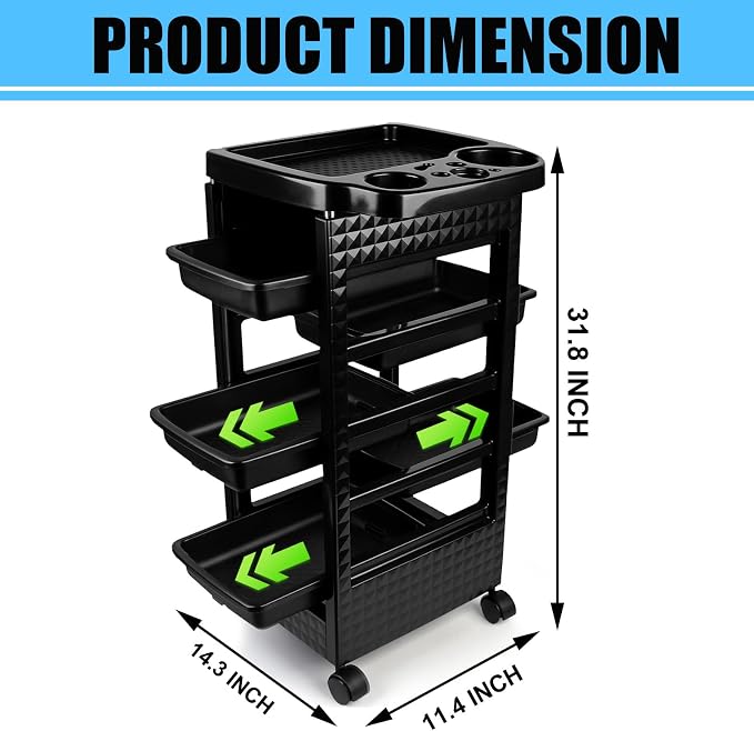 Salon Trolley Cart with Wheels & 5 Drawers, Salon Rolling Stations - Image 2