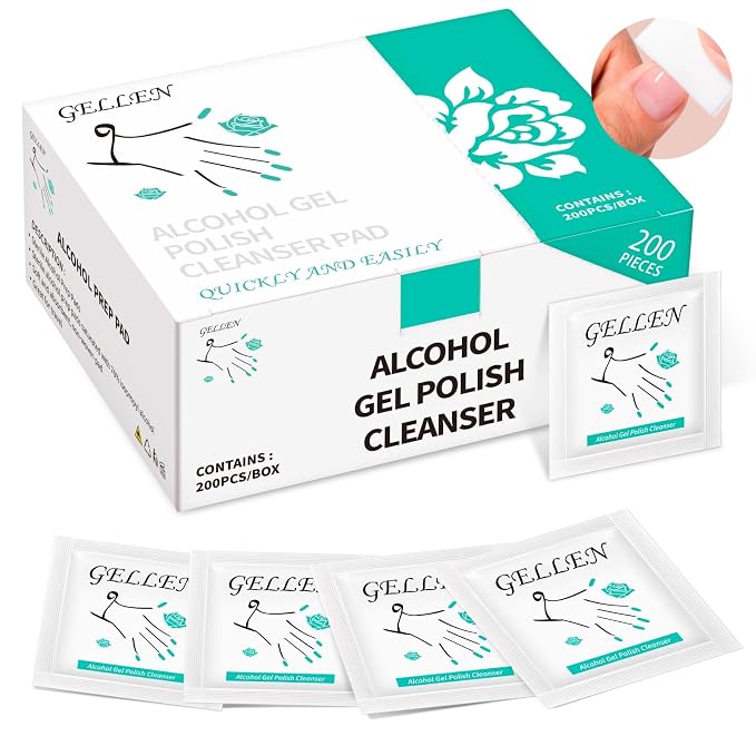 GELLEN Nail Cleanser Pads, 200 Pack Alcohol Prep Pads Nail Cleanser Wipes by GellenGelPolish