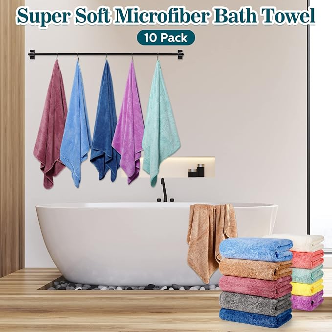 Mixweer 10 Pieces Bath Towel Set, Microfiber Coral Velvet Highly Absorbent - Image 7
