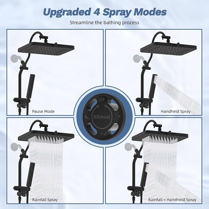 Hibbent Upgraded cUPC Certified 13'' Shower Head Combo, High Pressure 5-spray - Image 5