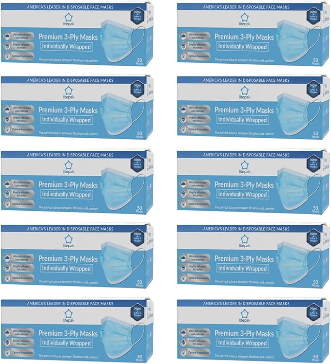 Litepak 500pcs Premium Disposable Face Mask SOFT 3ply Nose Wire - Image 6