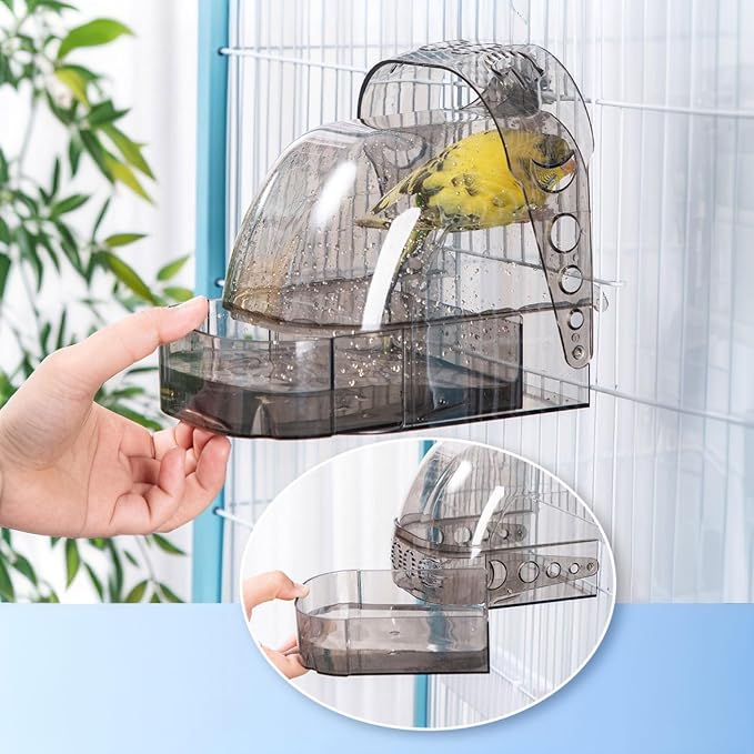 Bird Bath for Cage with Pull-Out Drawer, No-Mess Enclosed Tub for Budgie - Image 3