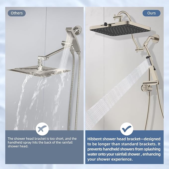 Hibbent 13'' cUPC Certified Shower Head Combo, High Pressure 5-spray Rainfall - Image 6