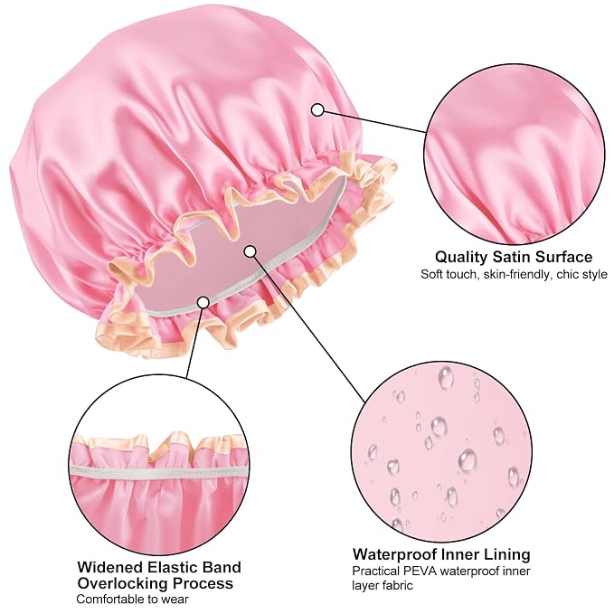 Waterproof Shower Caps for Women, Solid Color Dual-Layer Elastic Band Design - Image 5
