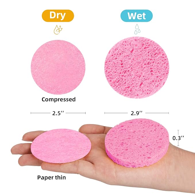 120-Count Compressed Facial Sponges|Kickleen 100% Natural Cellulose Cosmetic - Image 2