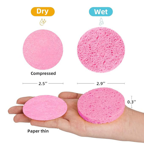 120-Count Compressed Facial Sponges|Kickleen 100% Natural Cellulose Cosmetic - Image 2