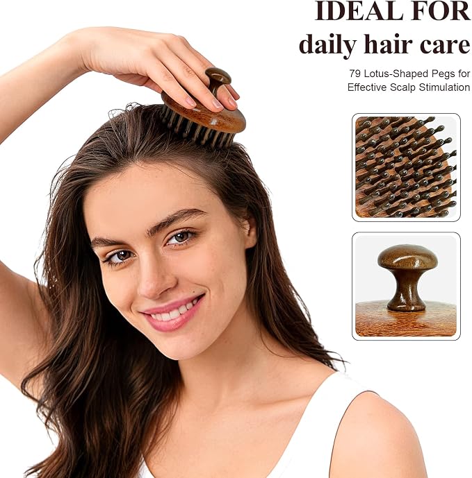 Wooden Scalp Massager for Hair Growth, Bamboo Head Massage Brush to Stimulate - Image 2