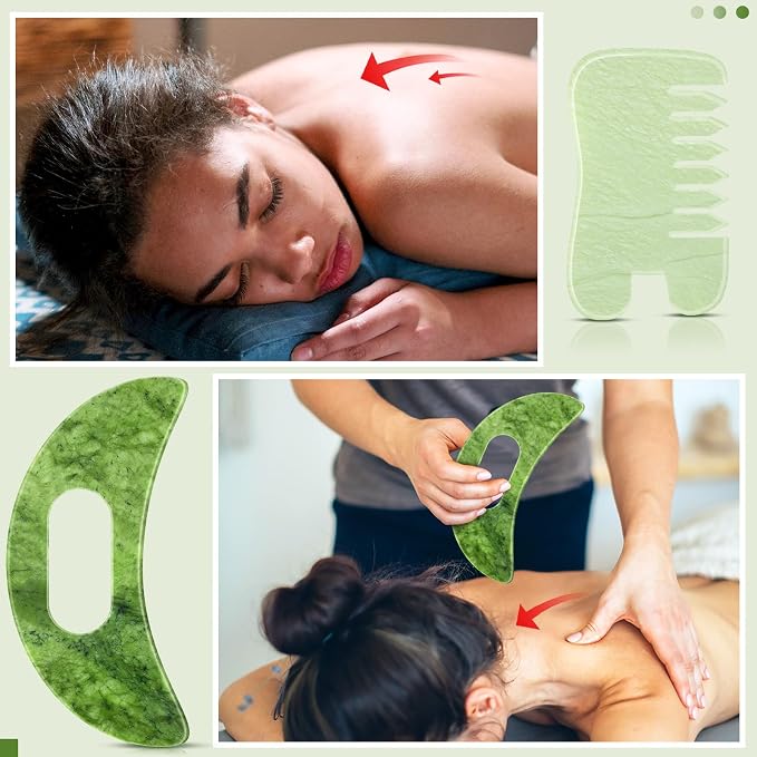BBTO 2 Pcs Jade Comb for Scalp Massage Gua sha Comb for Head Body spa Hair - Image 3