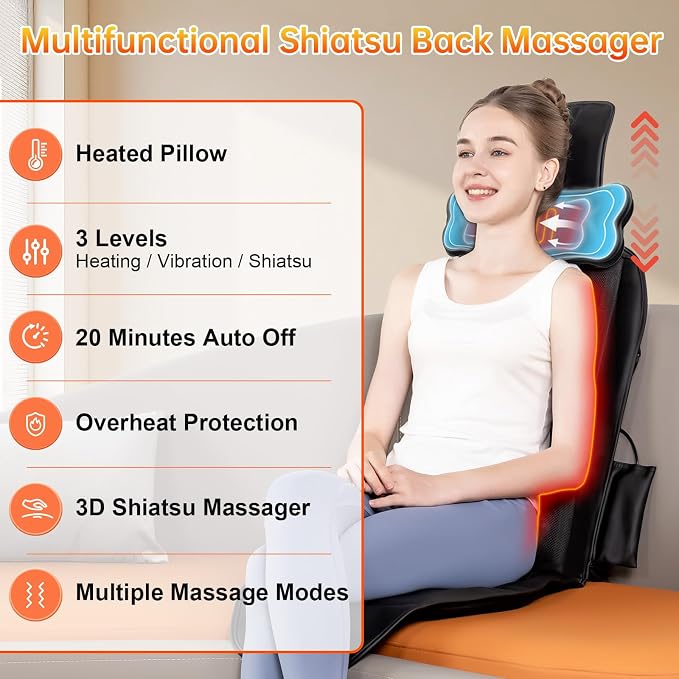 Shiatsu Back Massager with Heat, Massage Chair Pad - Image 2
