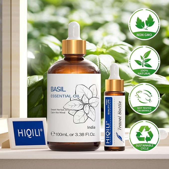 HIQILI Basil Essential Oil, 100% Pure & Natural, Diffuser in Bedroom, Mediation - Image 8