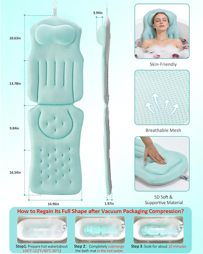 Full Body Bath Pillow for Bathtub, 5D Thick Tub Pillow for Bathtub - Image 2