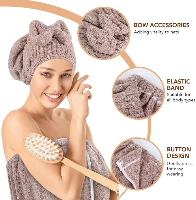 SUNLAND Microfiber Women Bath Towel Wrap and Hair Drying Towel Set, Adjustable - Image 3