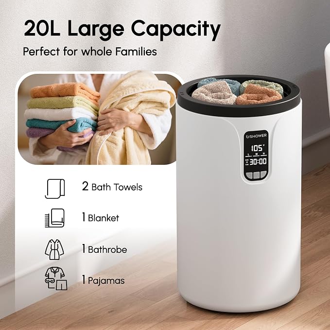 USHOWER Towel Warmers for Bathroom, 20L Large Towel Warmer Bucket for Spa - Image 4