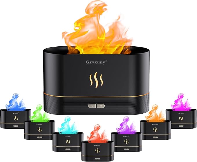 Flame Essential Oil Diffuser, Upgrade 7 Colour Lights Aromatherapy Diffuser by Gzvxuny