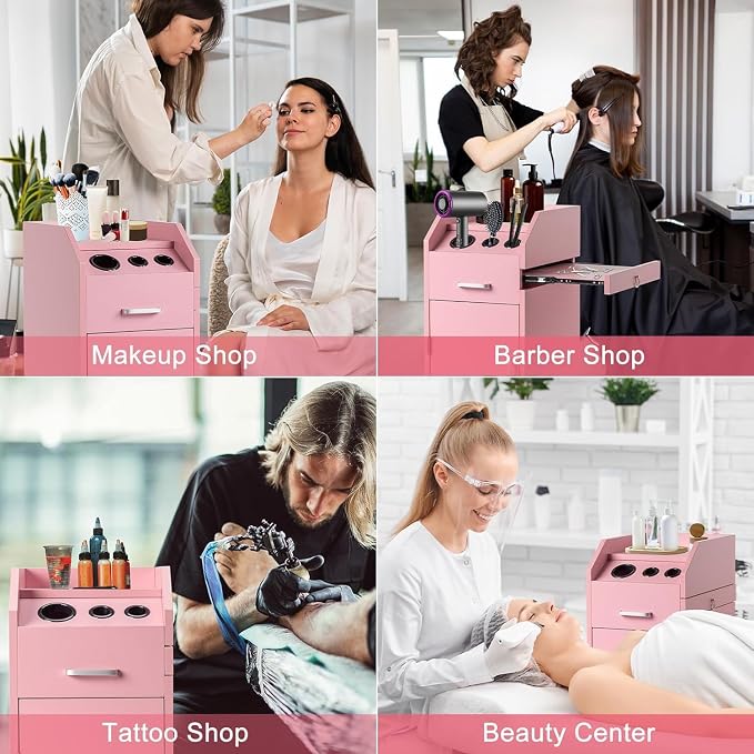 Modern Styling Station Cart for Hair Stylist, Wooden Hair Salon Station Storage - Image 3