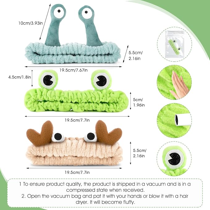 WLLHYF 3 Pack Spa Headband Face Wash Hairband Facial Makeup Head Wraps Cartoon - Image 2