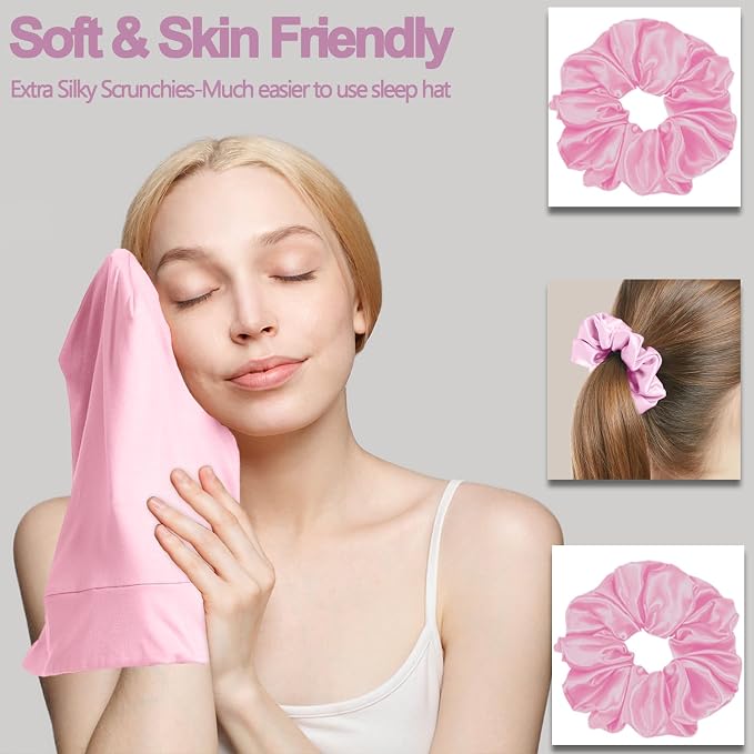 Sleep Cap Bonnet for Sleeping, Adjustable Cooling Ice Silk Lined Hair Bonnets - Image 4