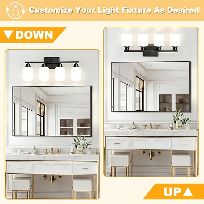 Unicozin 4-Light Bathroom Light Fixtures, Modern Black Vanity Light Over Mirror - Image 2
