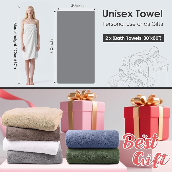 JML Microfiber Bath Towels Set of 2, 30 in x 60 in, Ultra Soft, Super Absorbent - Image 3