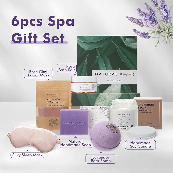 Natural Amor Spa Gift Set for Women – 6-Piece Self Care Gift Box - Image 3