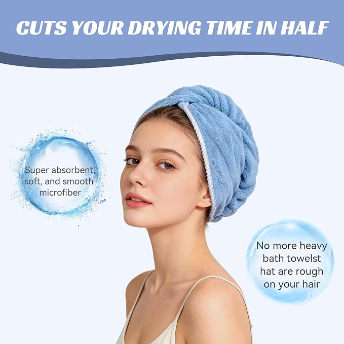Microfiber Hair Towel Wrap for Women, Soft Lightweight Quick Dry Turban - Image 5