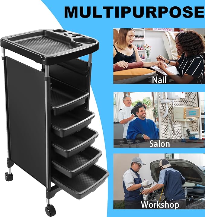 Salon Trolley Cart with Wheels & 5 Drawers, Salon Rolling Stations - Image 2