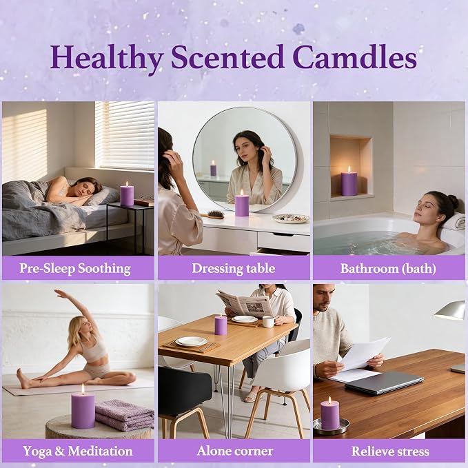 4 Pack Lilac Scented Soy Pillar Candle 2.8x4In, 240H Long Burn, Natural Spring - Image 7