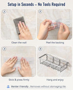 8 Pack Adhesive Rustproof Shower Shelves - Image 6