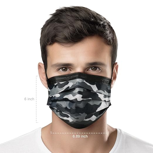 CSD Colo 30 Pcs Black Camo Disposable Face Masks, 3 Ply Adult Mask - Image 9