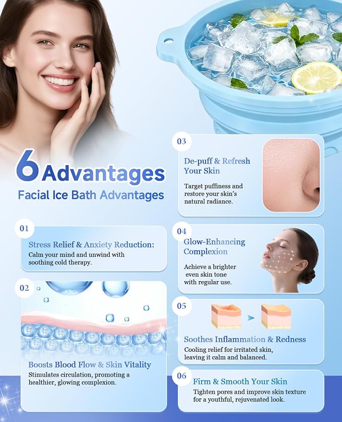 Face Ice Bath Bowl with Built-in Ice Tray, Foldable Silicone Face Bowl - Image 4