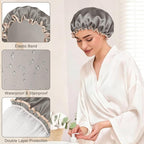 Waterproof Shower Caps for Women, Solid Color Dual-Layer Elastic Band Design - Image 4