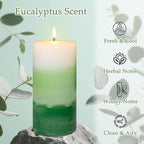Pillar Candles 3x6 Inch Eucalyptus Scented Hand-Poured 3-Layers Green Gradient - Image 2