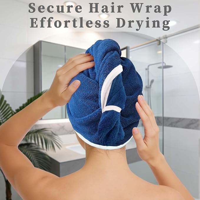 VOOVA & MOVAS Green & Navy Microfiber Hair Towel Wrap - Image 6