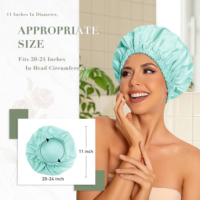 Reusable Shower Cap for Women, Large Waterproof Shower Bonnet - Image 3