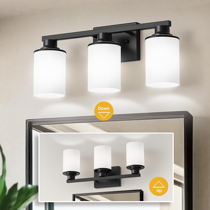 L LOHAS LED Black Bathroom Light Fixtures, 3-Light Vanity Light Over Mirror - Image 6