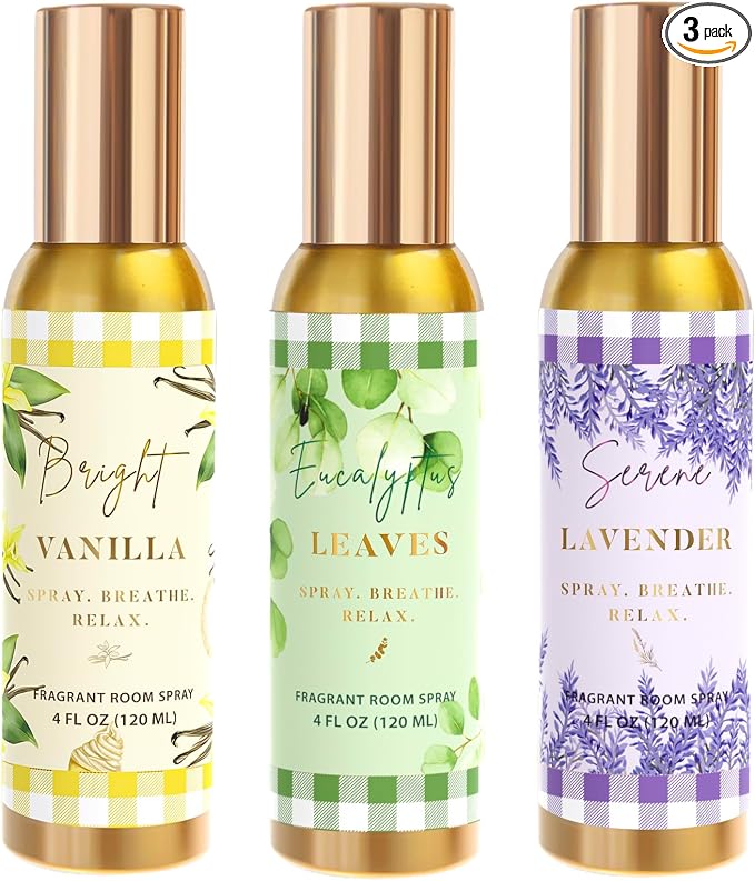 Room Spray, Bright Vanilla, Eucalyptus leaves, Serene Lavender, 3 Pack by CLESH
