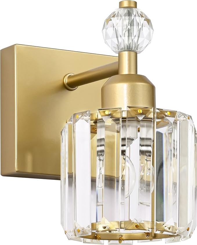 PRESDE Single Crystal Wall Sconce, Modern Gold Vanity Light Fixture, 1-Light by HOME