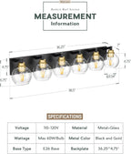 Bathroom Light Fixtures, 6-Light Black and Gold Bathroom Vanity Light, 38 Inch - Image 3