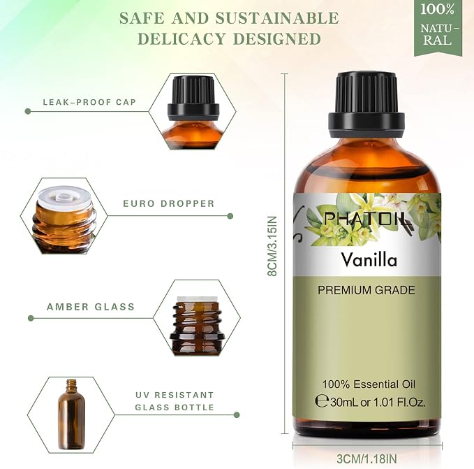 Vanilla Essential Oil, 1.01Fl.Oz PHATOIL Pure Essential Oil Singles - Image 5