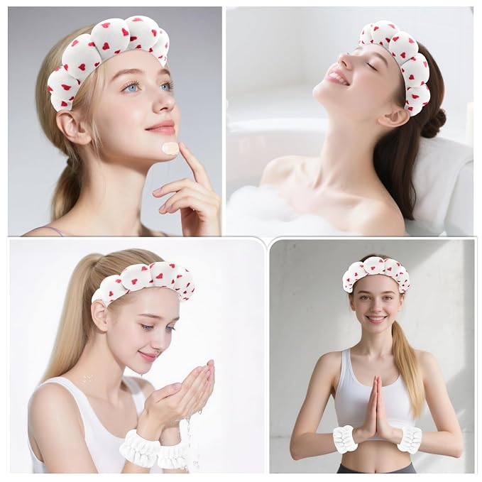 Zkptops Spa Headband for Washing Face Wristband Set Sponge Makeup Skincare - Image 4