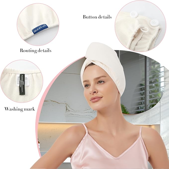 Hair Towel Wrap 2 Pack for Women, Super Absorbent Ant Cloth Fabric Hair Drying - Image 6