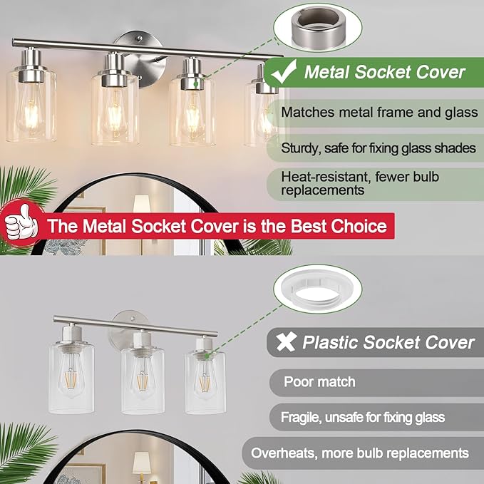 4-Light Bathroom Light Fixtures, Brushed Nickel Modern Vanity Lights Over Mirror - Image 7