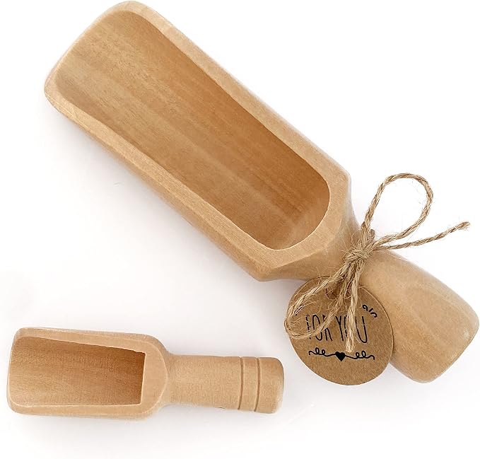 Wooden Scoops 5.5" and 3", 1 standard bath salt scoop and 1 mini scoop by KIKINIKO