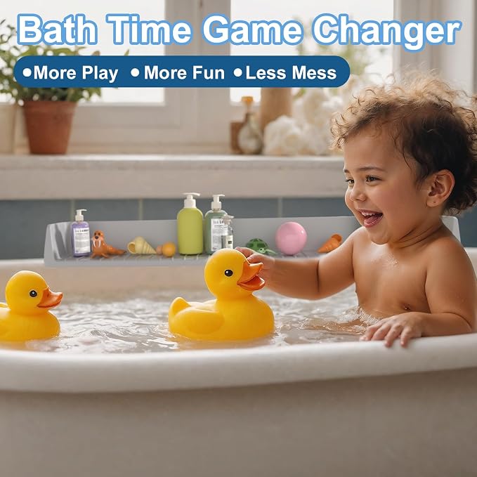 Longer Bathtub Splash Guard for Tub Kids, Bathtub Water Guards Play Shelf for - Image 3