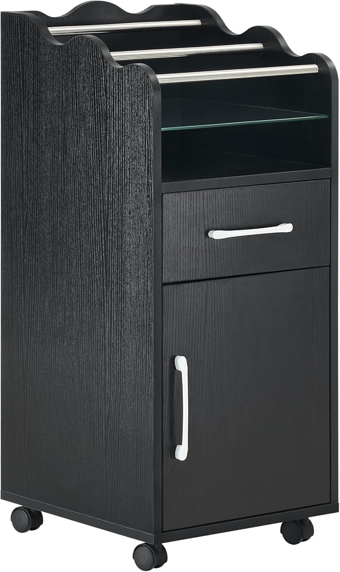 BarberPub Salon Cart with Storage Cabinet with with Drawers Engineered Wood by BarberPub
