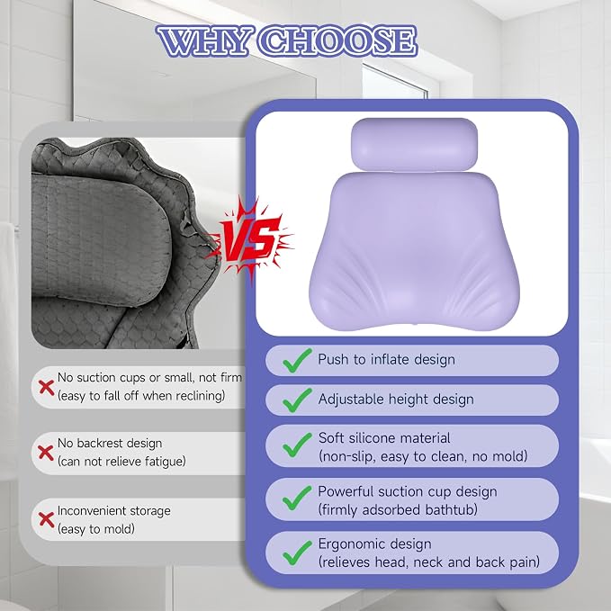 Silicone Bath Pillow, Upgraded Bath Pillows - Image 4