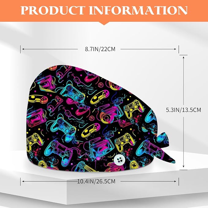 Adjustable Scrub Cap with Buttons & Sweatband, Working Hat with Elastic Tie Back - Image 3