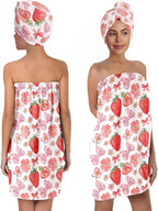 Women’s Strawberry & Bow Bath Wrap Set by QIULIBMH