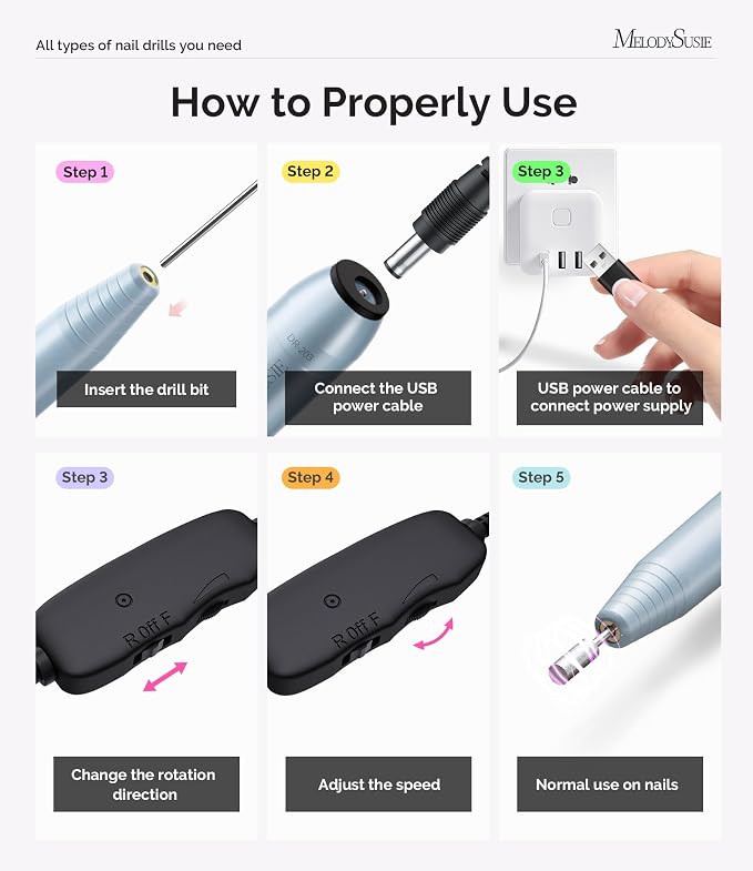 MelodySusie Pen-Shaped Portable USB Nail Drill, PC120I 20000RPM Electric Nail - Image 6